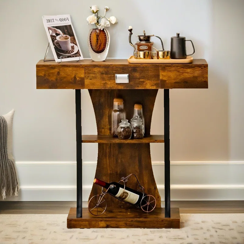 Modern Industrial Coffee Table with Drawer & 2-Tier Storage Shelves – Metal Frame