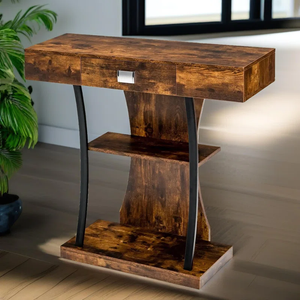 Modern Industrial Coffee Table with Drawer & 2-Tier Storage Shelves – Metal Frame