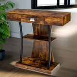 Modern Industrial Coffee Table with Drawer & 2-Tier Storage Shelves – Metal Frame