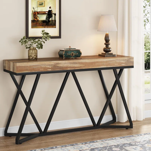 Industrial Console Table with 140cm Display Top – Rustic Wood-Effect & Metal Frame