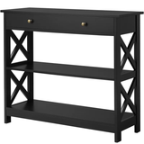3-Tier Console Table with Drawer – Slim Entryway Table with Storage Shelves in Wood Finish