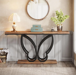 Brown & Black Console Table with Butterfly Frame